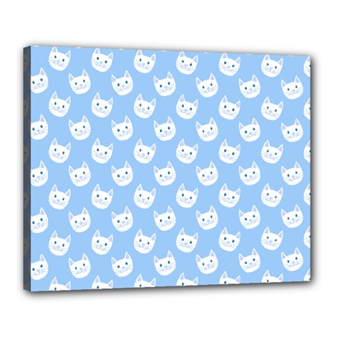 Cute Cat Faces White And Blue  Canvas 20  X 16  (stretched) by SpinnyChairDesigns