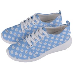 Cute Cat Faces White And Blue  Men s Lightweight Sports Shoes by SpinnyChairDesigns