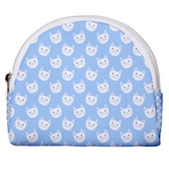Cute Cat Faces White And Blue  Horseshoe Style Canvas Pouch by SpinnyChairDesigns