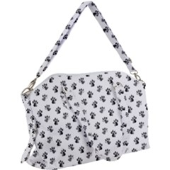 Cat Dog Animal Paw Prints Pattern Black And White Canvas Crossbody Bag by SpinnyChairDesigns