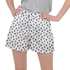 Cat Dog Animal Paw Prints Pattern Black And White Ripstop Shorts by SpinnyChairDesigns