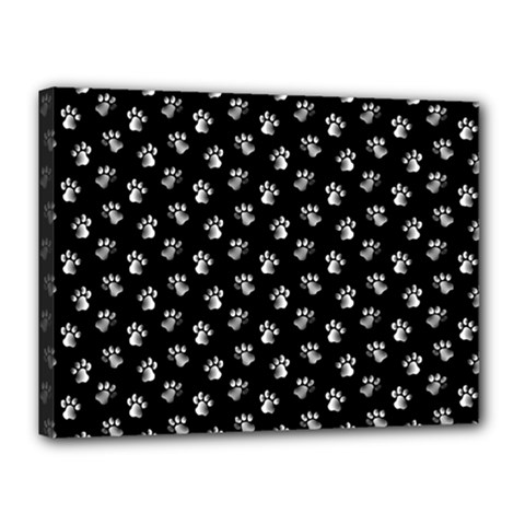 Cat Dog Animal Paw Prints Black And White Canvas 16  X 12  (stretched) by SpinnyChairDesigns