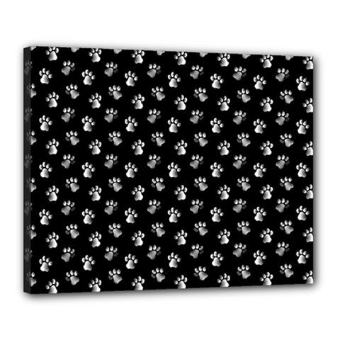 Cat Dog Animal Paw Prints Black and White Canvas 20  x 16  (Stretched)