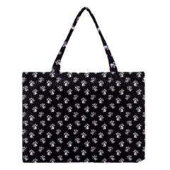 Cat Dog Animal Paw Prints Black And White Medium Tote Bag by SpinnyChairDesigns