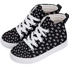 Cat Dog Animal Paw Prints Black And White Kids  Hi-top Skate Sneakers by SpinnyChairDesigns