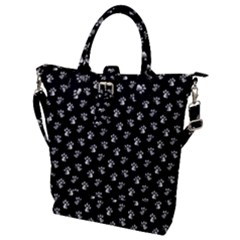 Cat Dog Animal Paw Prints Black And White Buckle Top Tote Bag by SpinnyChairDesigns