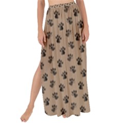 Cat Dog Animal Paw Prints Pattern Brown Black Maxi Chiffon Tie-up Sarong by SpinnyChairDesigns