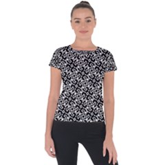 Black And White Decorative Design Pattern Short Sleeve Sports Top  by SpinnyChairDesigns