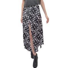 Black and White Decorative Design Pattern Velour Split Maxi Skirt