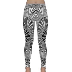 Abstract Art Black And White Floral Intricate Pattern Classic Yoga Leggings by SpinnyChairDesigns