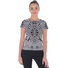 Abstract Art Black And White Floral Intricate Pattern Short Sleeve Sports Top  by SpinnyChairDesigns