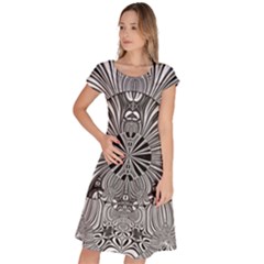 Abstract Art Black And White Floral Intricate Pattern Classic Short Sleeve Dress by SpinnyChairDesigns