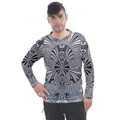Abstract Art Black And White Floral Intricate Pattern Men s Pique Long Sleeve Tee
