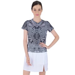 Abstract Art Black And White Floral Intricate Pattern Women s Sports Top by SpinnyChairDesigns