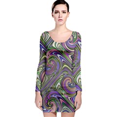 Abstract Art Purple Swirls Pattern Long Sleeve Bodycon Dress