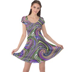 Abstract Art Purple Swirls Pattern Cap Sleeve Dress