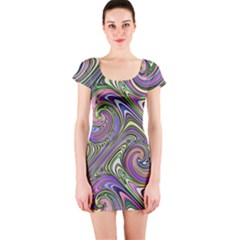 Abstract Art Purple Swirls Pattern Short Sleeve Bodycon Dress