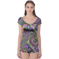 Abstract Art Purple Swirls Pattern Boyleg Leotard 