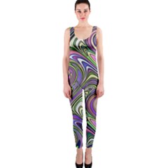 Abstract Art Purple Swirls Pattern One Piece Catsuit