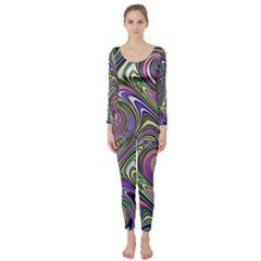 Abstract Art Purple Swirls Pattern Long Sleeve Catsuit