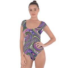 Abstract Art Purple Swirls Pattern Short Sleeve Leotard 