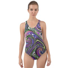 Abstract Art Purple Swirls Pattern Cut-Out Back One Piece Swimsuit