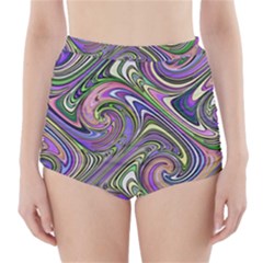 Abstract Art Purple Swirls Pattern High-Waisted Bikini Bottoms