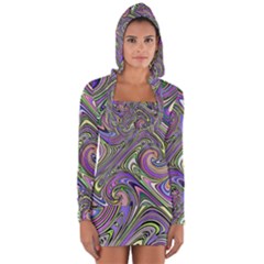 Abstract Art Purple Swirls Pattern Long Sleeve Hooded T-shirt