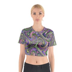 Abstract Art Purple Swirls Pattern Cotton Crop Top by SpinnyChairDesigns