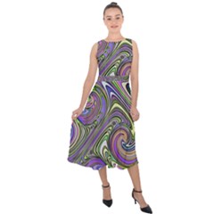 Abstract Art Purple Swirls Pattern Midi Tie-Back Chiffon Dress