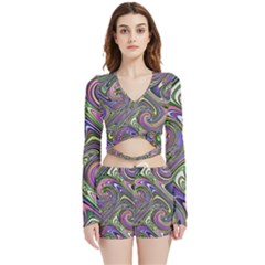 Abstract Art Purple Swirls Pattern Velvet Wrap Crop Top