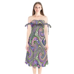 Abstract Art Purple Swirls Pattern Shoulder Tie Bardot Midi Dress