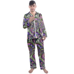 Abstract Art Purple Swirls Pattern Men s Long Sleeve Satin Pyjamas Set