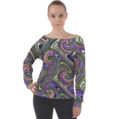 Abstract Art Purple Swirls Pattern Off Shoulder Long Sleeve Velour Top