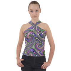 Abstract Art Purple Swirls Pattern Cross Neck Velour Top