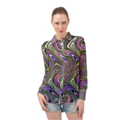 Abstract Art Purple Swirls Pattern Long Sleeve Chiffon Shirt