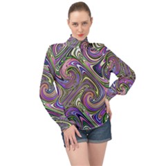 Abstract Art Purple Swirls Pattern High Neck Long Sleeve Chiffon Top