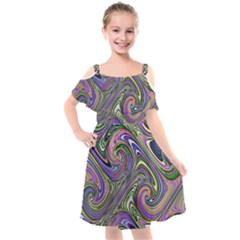Abstract Art Purple Swirls Pattern Kids  Cut Out Shoulders Chiffon Dress