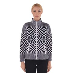 Black And White Line Art Pattern Stripes Winter Jacket by SpinnyChairDesigns
