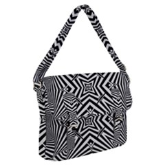 Black And White Line Art Pattern Stripes Buckle Messenger Bag by SpinnyChairDesigns