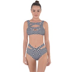 Black And White Line Art Pattern Stripes Bandaged Up Bikini Set  by SpinnyChairDesigns