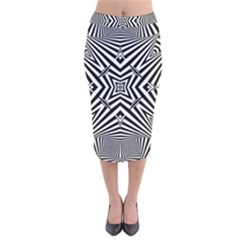 Black And White Line Art Pattern Stripes Velvet Midi Pencil Skirt by SpinnyChairDesigns