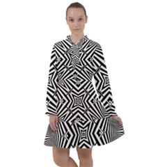 Black And White Line Art Pattern Stripes All Frills Chiffon Dress by SpinnyChairDesigns