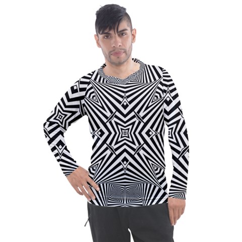 Black And White Line Art Pattern Stripes Men s Pique Long Sleeve Tee by SpinnyChairDesigns