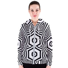 Black And White Line Art Stripes Pattern Women s Zipper Hoodie by SpinnyChairDesigns