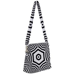 Black And White Line Art Stripes Pattern Zipper Messenger Bag by SpinnyChairDesigns