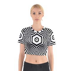 Black And White Line Art Stripes Pattern Cotton Crop Top by SpinnyChairDesigns