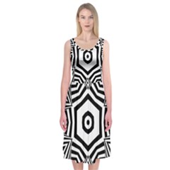 Black And White Line Art Stripes Pattern Midi Sleeveless Dress by SpinnyChairDesigns