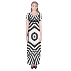 Black And White Line Art Stripes Pattern Short Sleeve Maxi Dress by SpinnyChairDesigns