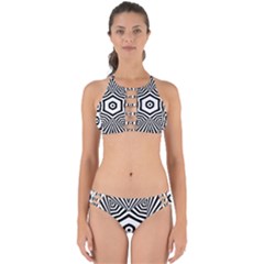 Black And White Line Art Stripes Pattern Perfectly Cut Out Bikini Set by SpinnyChairDesigns